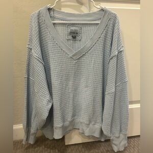 American Eagle Seriously Lived In V Neck Oversized Waffle Pullover